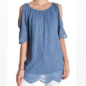 Lola Made In Italy Embroidered Cold-Shoulder Tunic